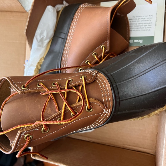 LL BEAN Brown Leather Rubber Unlined Lace-up Ankle Duck Boots Size M 8 / L 10 - Picture 2 of 7